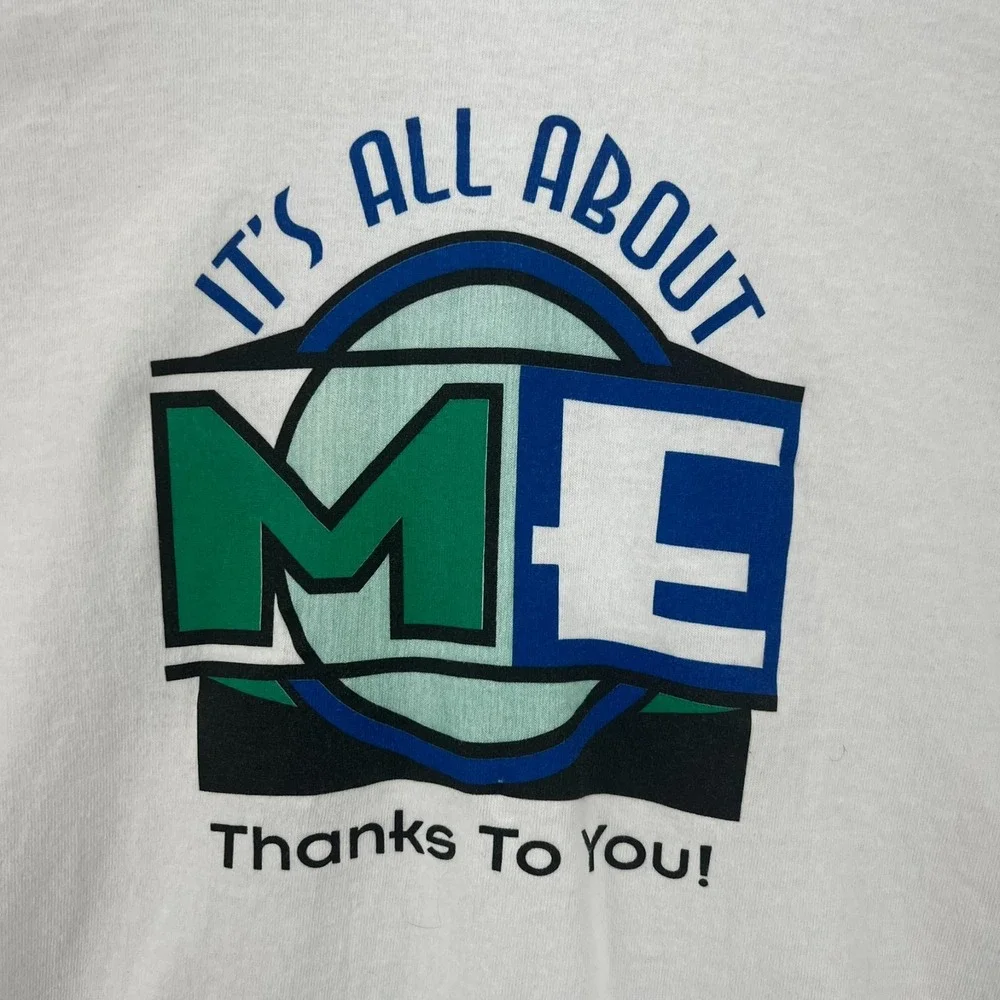 Vtg 90s Fruit of the Loom Its All About‎ Me Thanks to You Print Adult XL